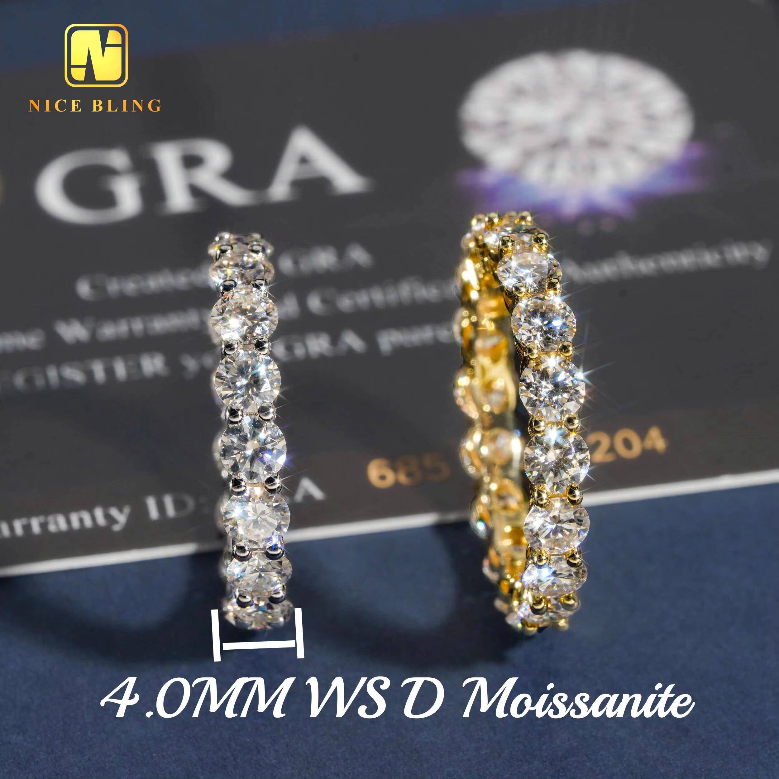 Luxury Engagement Band 925 Sterling Silver 4mm Vvs Moissanite Diamond Tennis Rings Fashion Eternity Wedding Band for Men Women