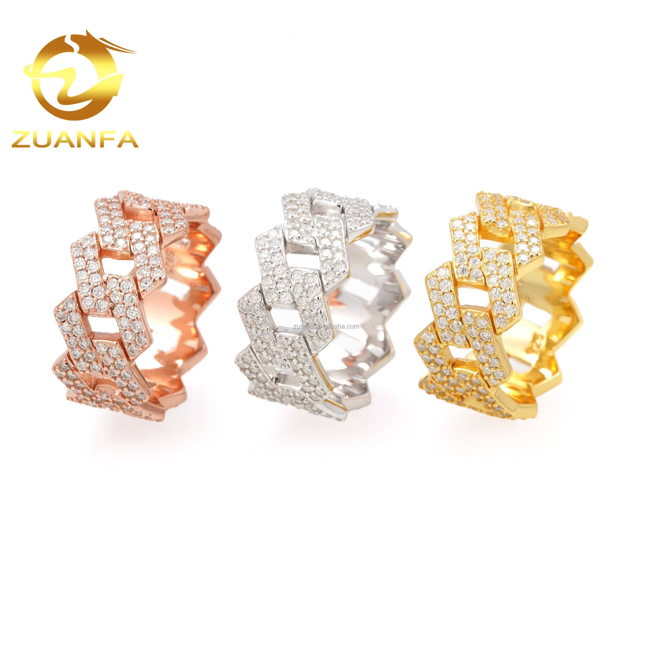 Wholesale Price 925 Sterling Silver GRA Certificates Pass Diamond Tester Moissanite Iced Out Jewelry Hip Hop Cuban Band Ring