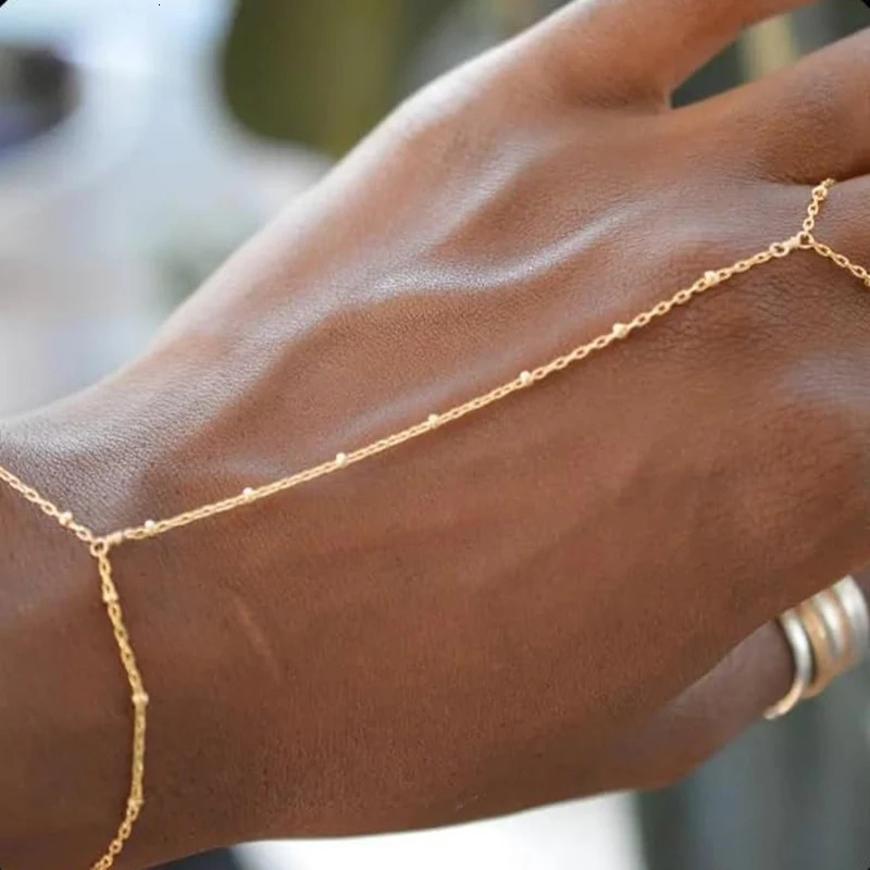 Dainty Hand Chain Bracelet Ring Gold Plated Handmade Link Chains Connecting Harness Bracelets Hand Jewelry for Women Trendy Gift 250901