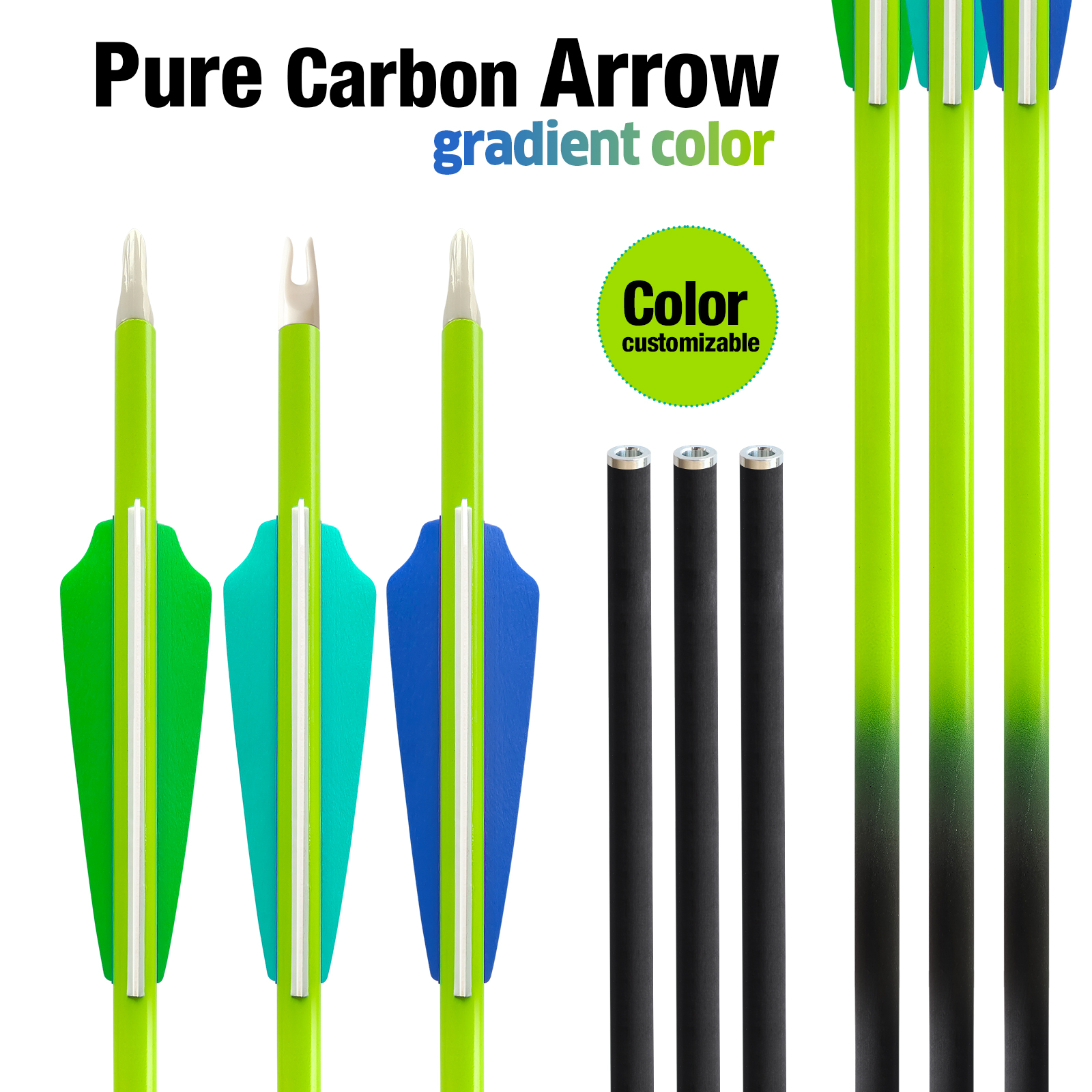 Carbon Fiber Target Archery Arrows - 6.2mm Gradation Shaft, 31 Inch Length, Ideal for Reccurve/Compound Bows with Various Spines (12-Pack)