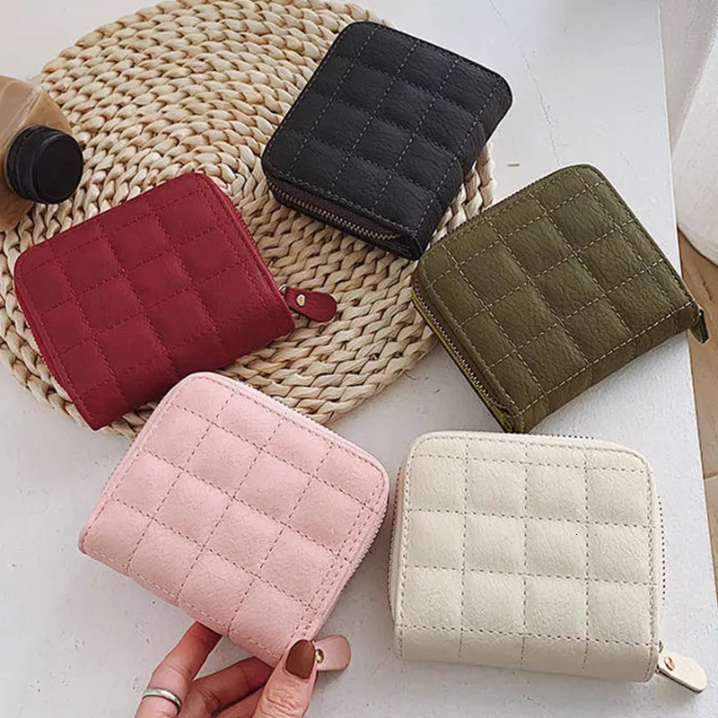 Women Fashion Zipper Wallet with Coin Purse PU Leather Plaid Purses Ladies Cute Mini Korean Version Small Card Pack In250901 Y260206