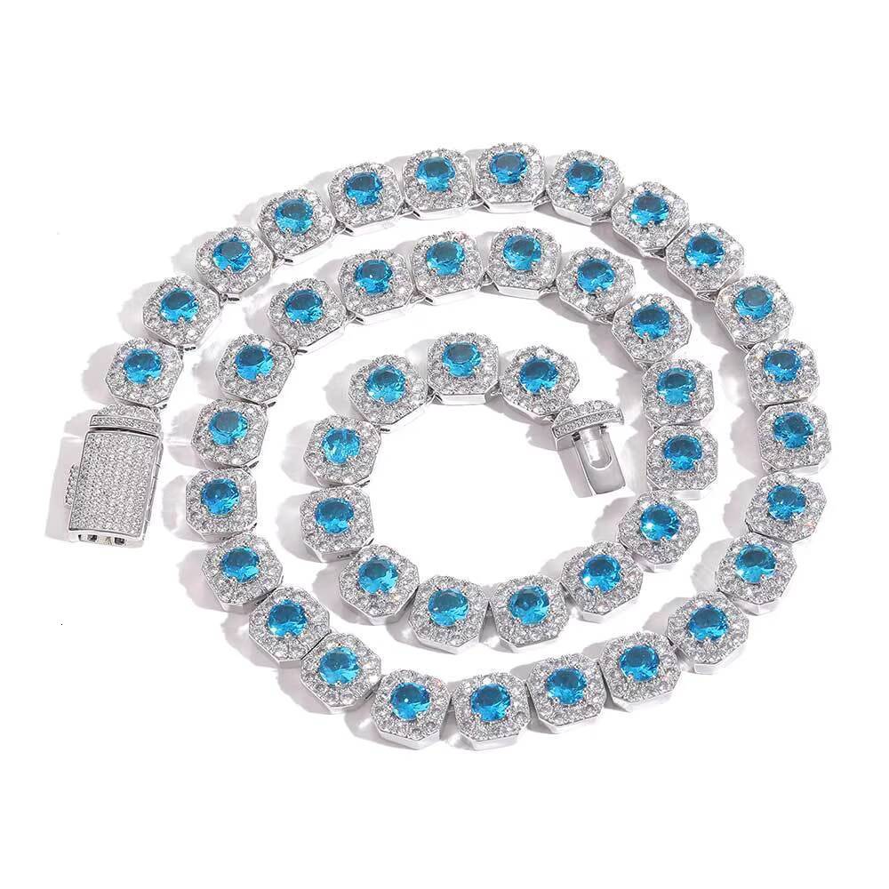 Luxury Diamond Women Cluster Necklace White Gold Plated Iced Out PinkBlue CZ Clustered Tennis Chain