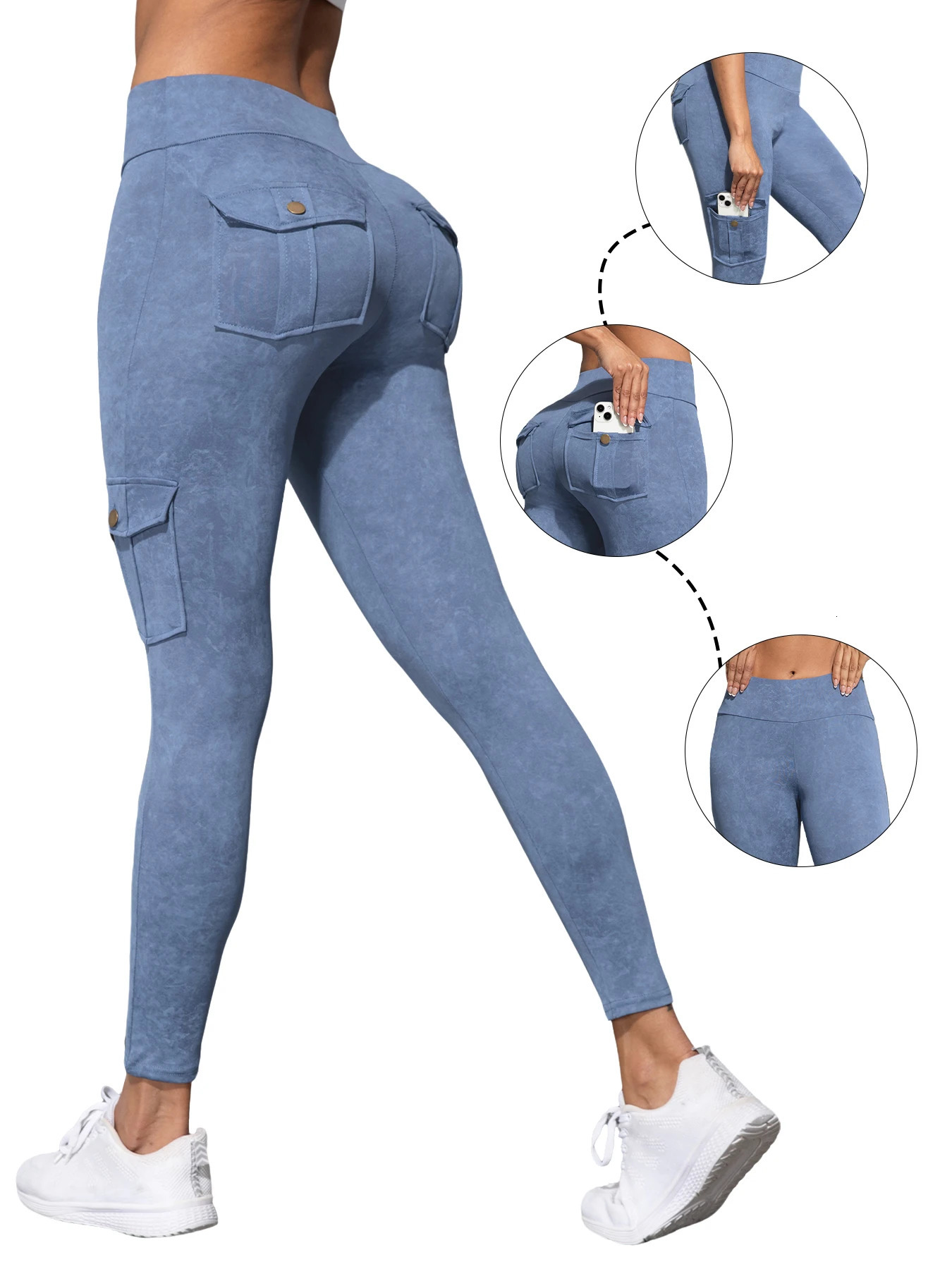 13 PCS Washed Print Work Pocket Women Leggings Elastic Butt Lifting Fitness Tights 2025 Athletic Pants Fashion Streetwear 250901