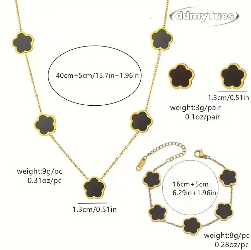 Chic Floral Accents - Complete Matching Bracelet/Necklace with Delicate Five Petal Design ddmythur
