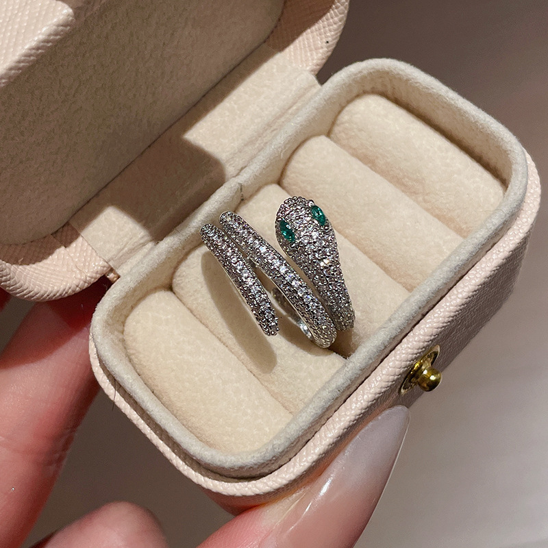 Luxury Brand Designer Jewelry Real Gold Plated Zircon Snake Open Ring New Chinese Style Light Luxury Versatile Index Finger Ring Commuting Internet Ce