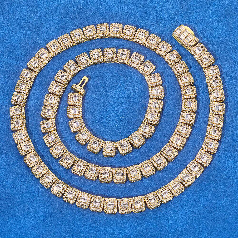 Eskeem Hip Hop Tennis Chain 925 Silver Mixed Inlay Baguette Cut VVS Moissanite Necklace Iced Out Silver Plated Fine Jewelry