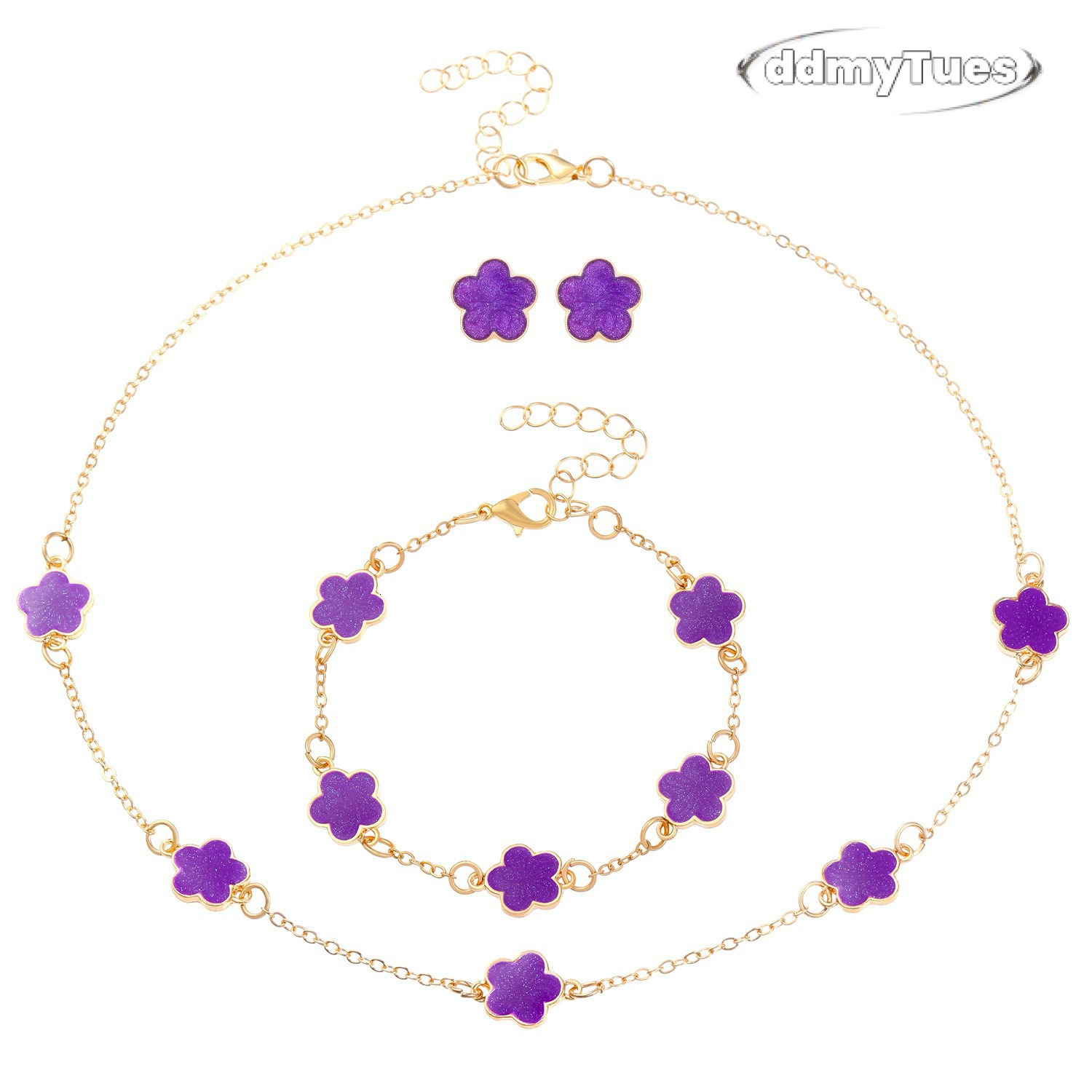 Chic Floral Accents - Complete Matching Bracelet/Necklace with Delicate Five Petal Design ddmythur