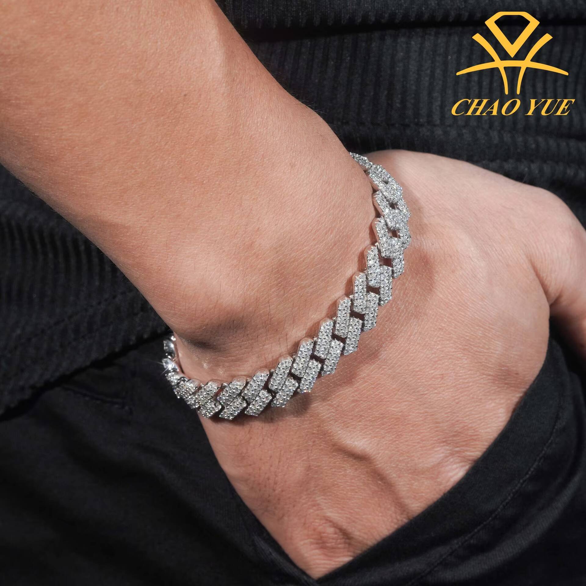 Hiphop Cuban Necklace Fashion Bracelet 925 Silver Moissanite DoubleRow Stone CrossBorder Hot Products for Europe America