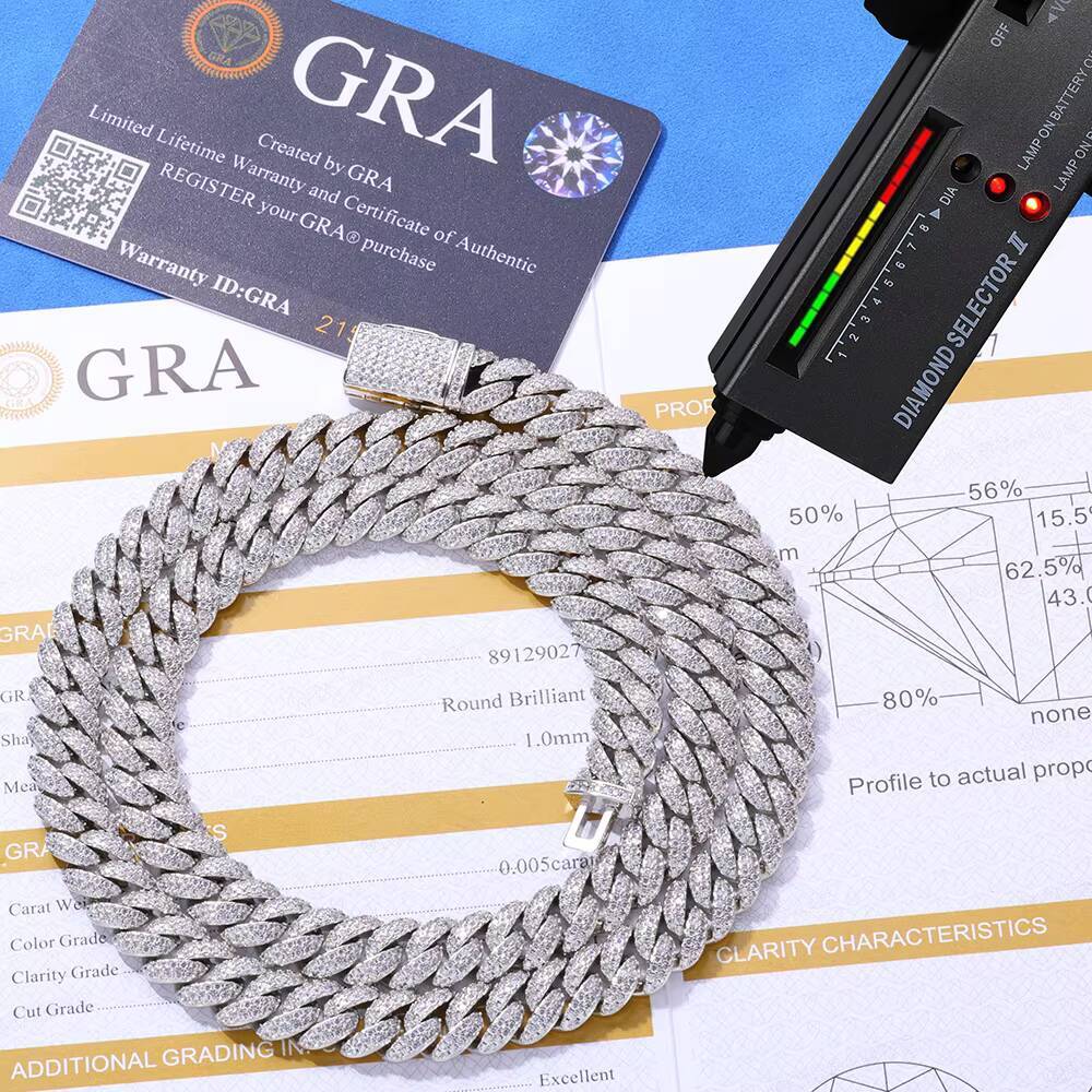 925 Sterling Silver VVS Moissanite Iced Out Cuban Link Chain Shining Jewelry Necklace Bracelet Passes Diamond Test Gift