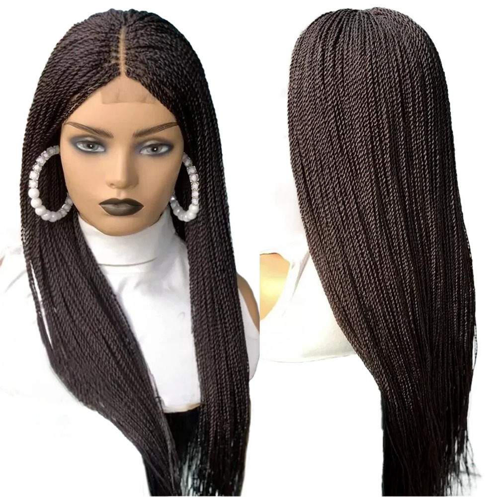 Dark Brown High Quality Braids Wigs with Baby Hair Braiding hair Heat Resistant Braided Glueless Synthetic full Lace Front Wigs for Black Women