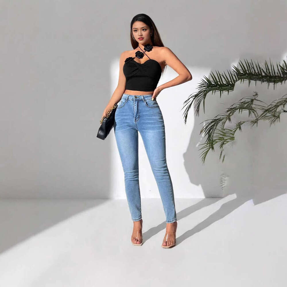 Pure Desire Summer Three-Dimensional Lace-Up Rose Flower Pin Tie Vest for Women French Style Hot Girl Halter Top