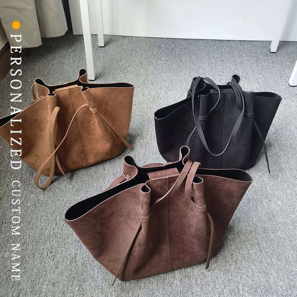 New Matte Suede Retro Wing Large Capacity One-Shoulder Tote Casual Shopping Women's Bag Pu Material