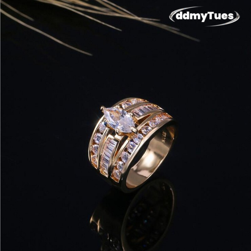 Hot Sale New Arrival Jewelry Sier&Gold Fill Marquise Cut White Topaz CZ Dia Party Women Wedding Bridal Ring for Birthday Gi ddmythur