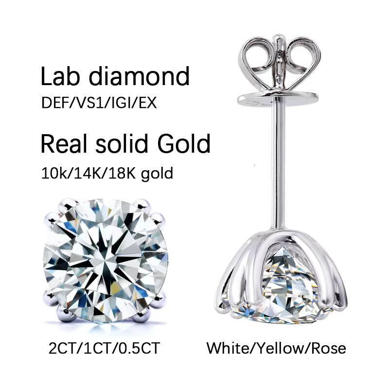1ct 2ct 4ct IGI Cvd Diamond Fine Jewelry Earrings Real Solid 18kGold Lab Diamond Earring Wedding Engagement Ladies Earrings Gift