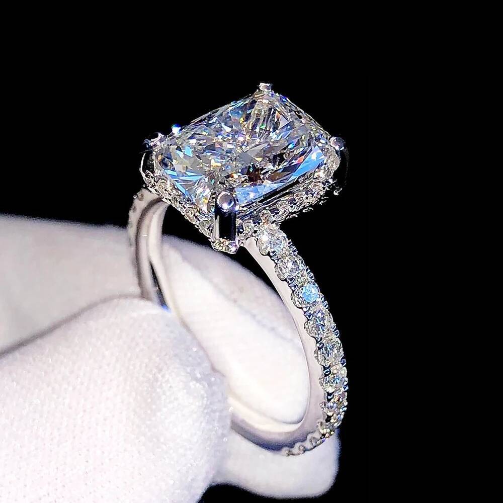 BXINY 4CT EmeraldRadiant Cut Full Moissanite Rings S925 Silver for Women Rectangle Diamond Wedding Bands Gifts Jewelry With GRA