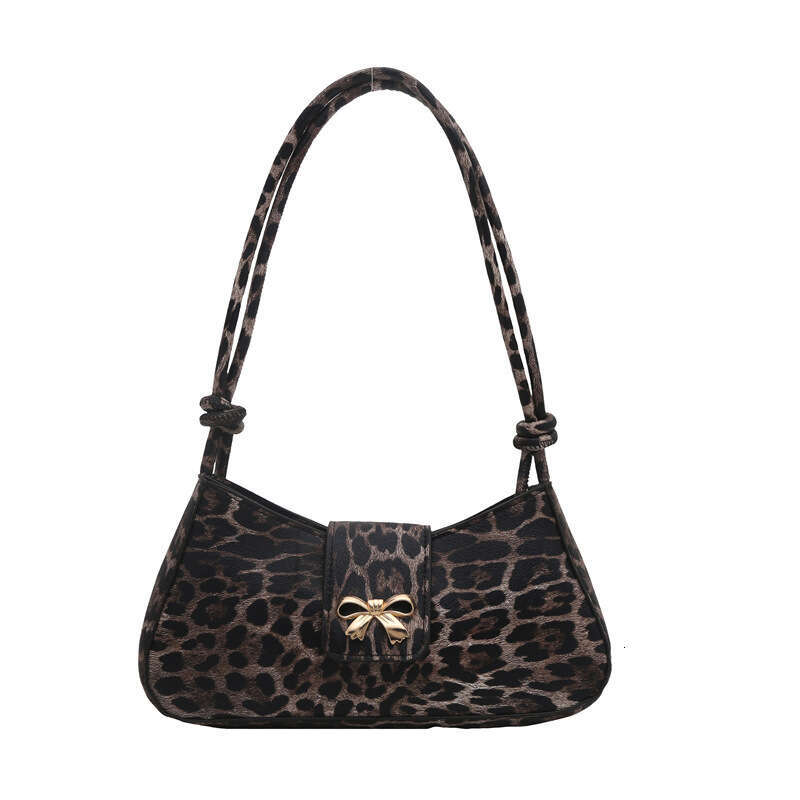 Niche Design Bow Leopard Print for Women New Fashion Personality Handbag Single Shoulder Underarm Baguette Bag