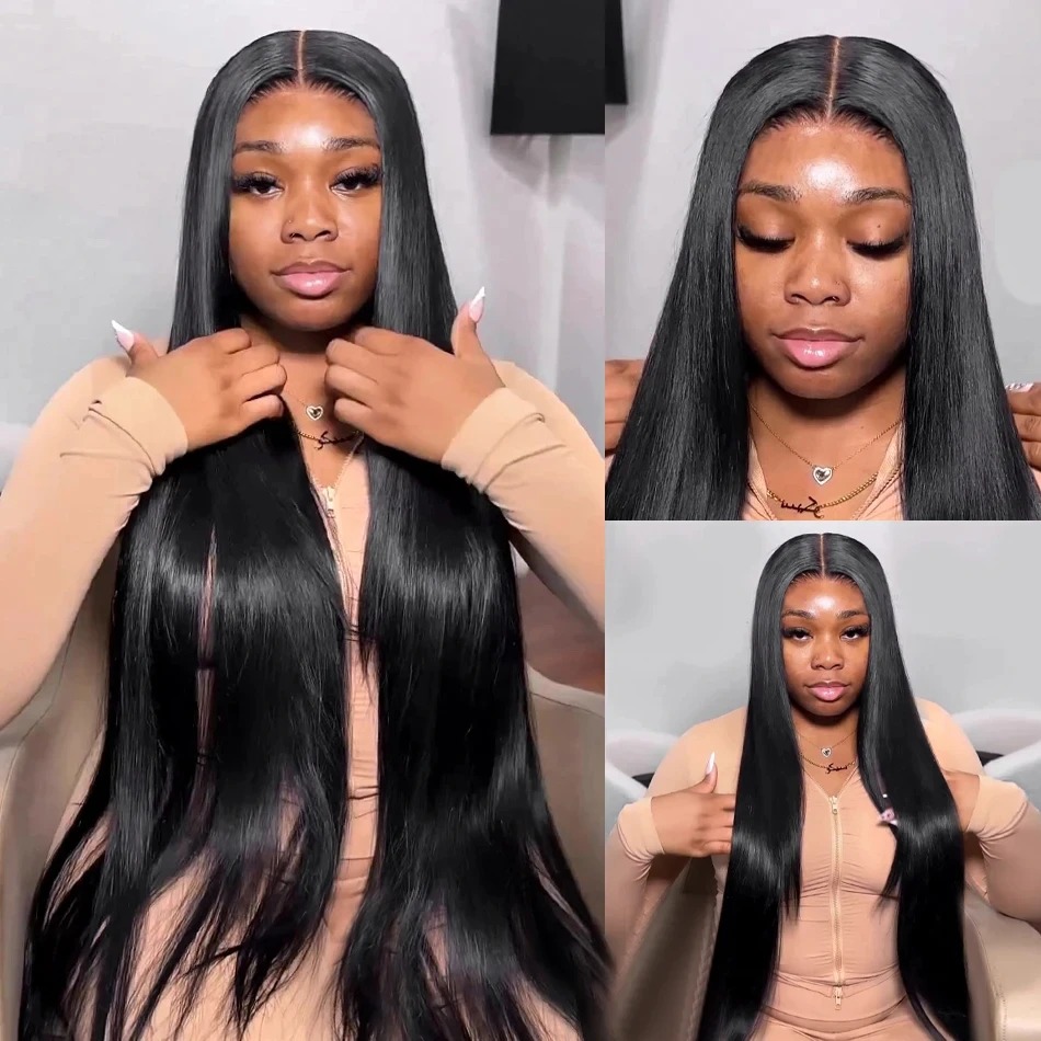 200% Glueless Wigs Ready To Wear Preplucked Hairline Black Bone Straight Wig Human Hair High Density Pre Cut 13x6 Hd Lace Closure Wigs For Women