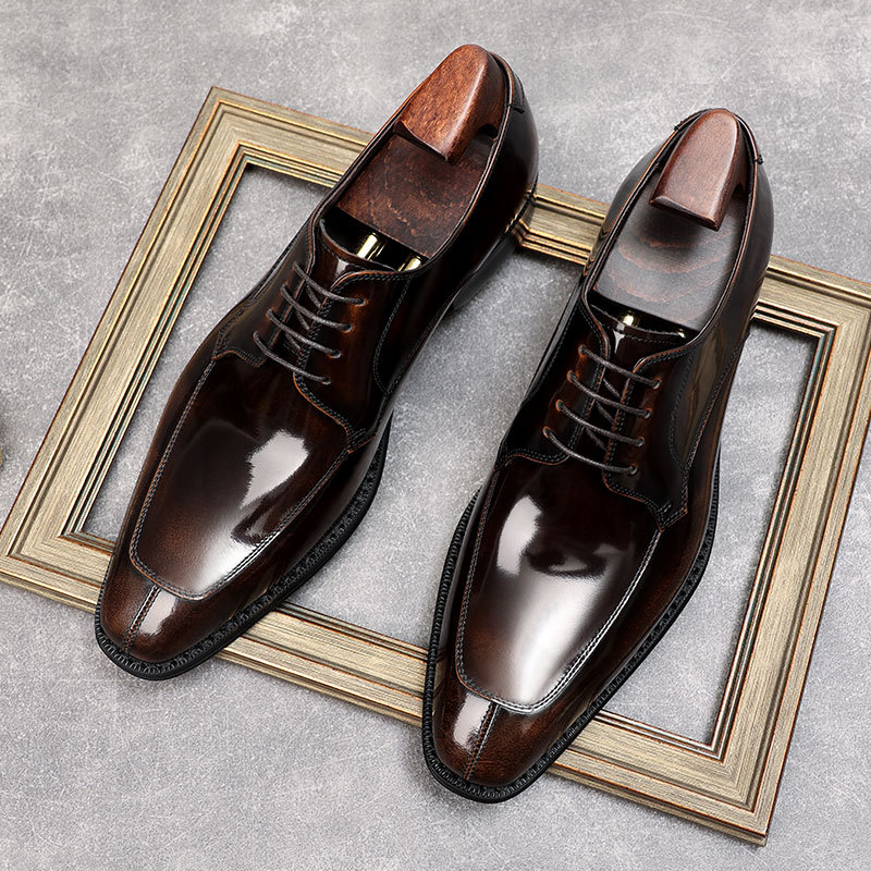 Genuine leather top layer cowhide British men's shoes lace-up breathable single shoes high-end leather shoes men's business formal wedding g
