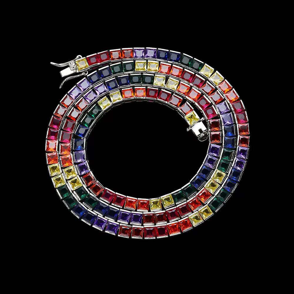 Luxury Geometric CZ Tennis Chain Necklace Square 5A Cubic Zirconia Iced Out Bling Necklace Safety Clasp Party Jewelry for Women