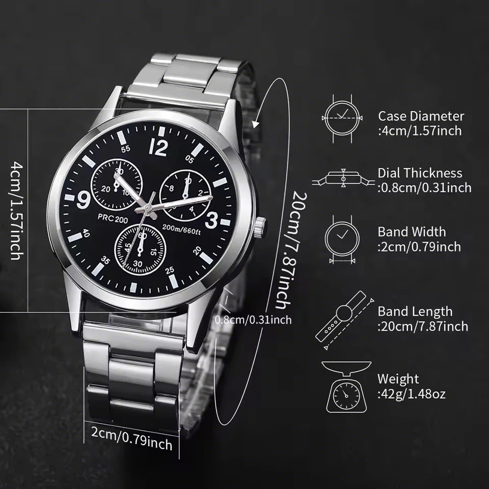 Fashionable mens stainless steel watch quartz business casual watch clock suitable for outdoor sports and multiple sce 250901