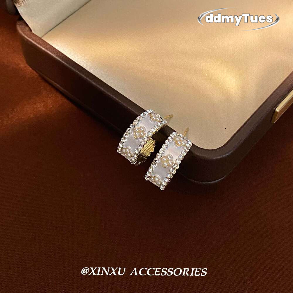 C-Shaped Pearl Earrings - Gold Plated Geometric Hoops with Zirconia Accents | Korean Fashion Minimalist Ear Jewelry for Women ddmythur