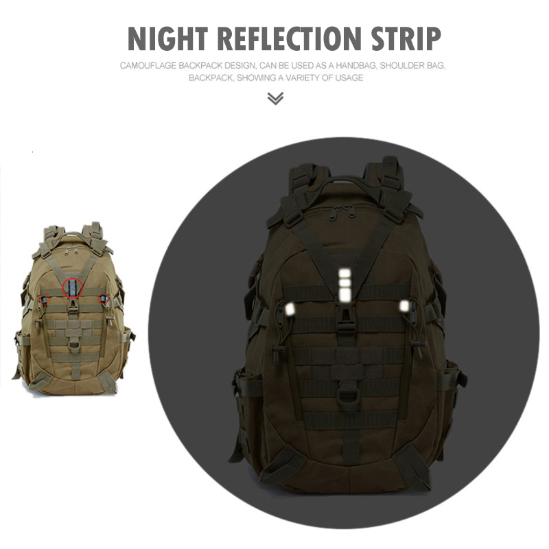 40 Liters Hiking Tactical Backpack Men Outdoor Sport Travel Rucksack Molle Bag Hunting Hiking Backpack Reflector Duffle Bag