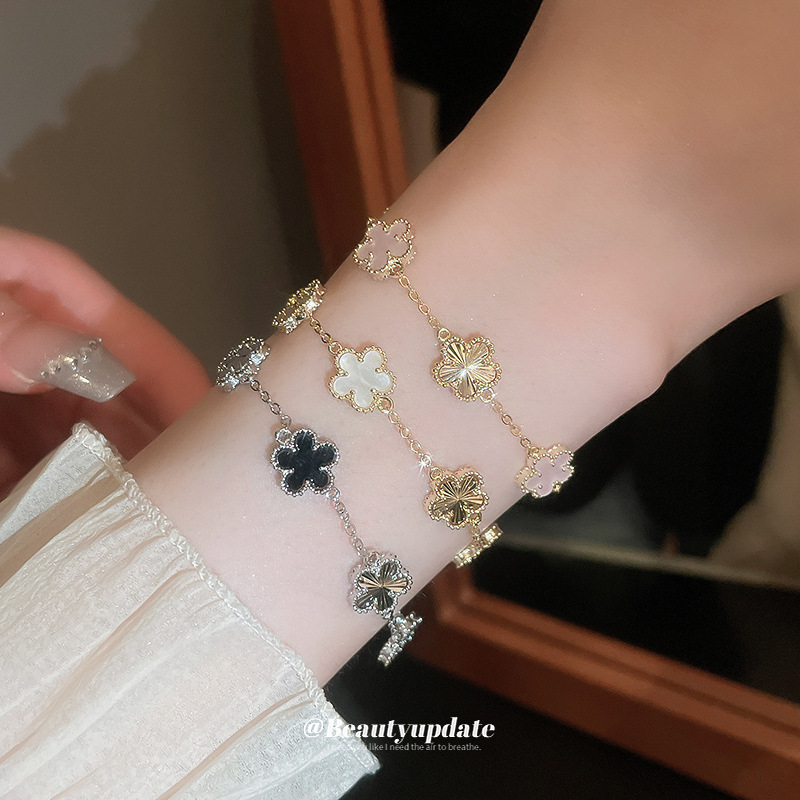 Luxury Brand Designer Jewelry Real Gold Plated Pink Gold Two-Tone Flower Bracelet Sweet High-End Elegant Bracelet Princess Style Light Luxury Accessory New Arri