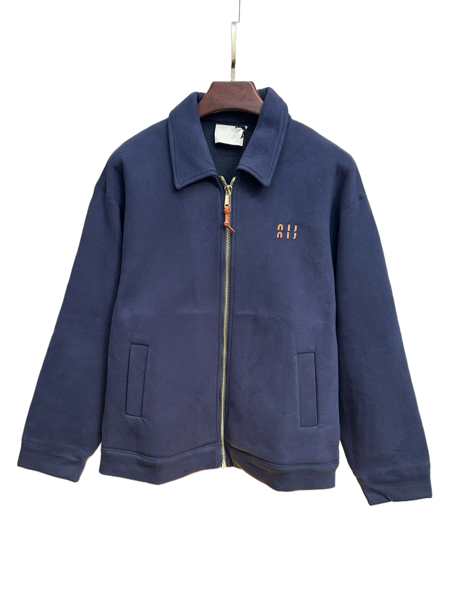 K1584 Design M cotton jersey jacket, plain composite fabric, matte textured leather, imported embroidery