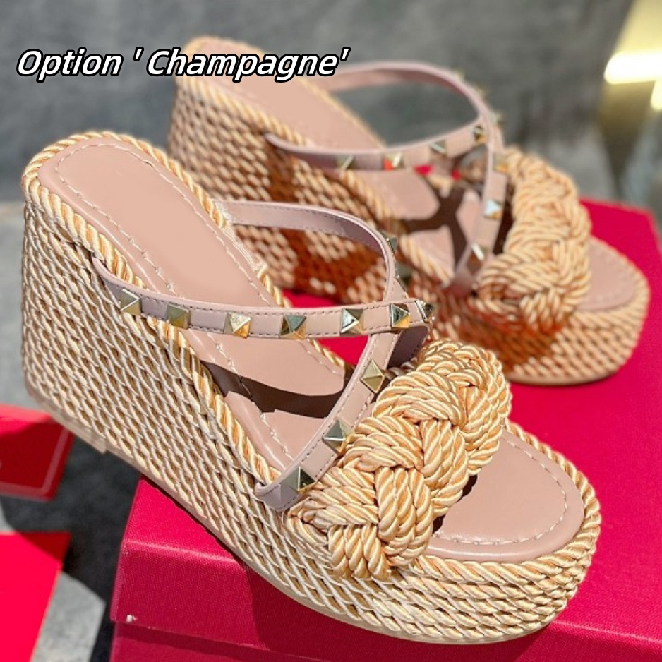 (Order by pic in opt, not by desc)women's summer Rivet-decorated round-toe slippers Medium Heel flat styles sandals Genuine Sheepskin Insole