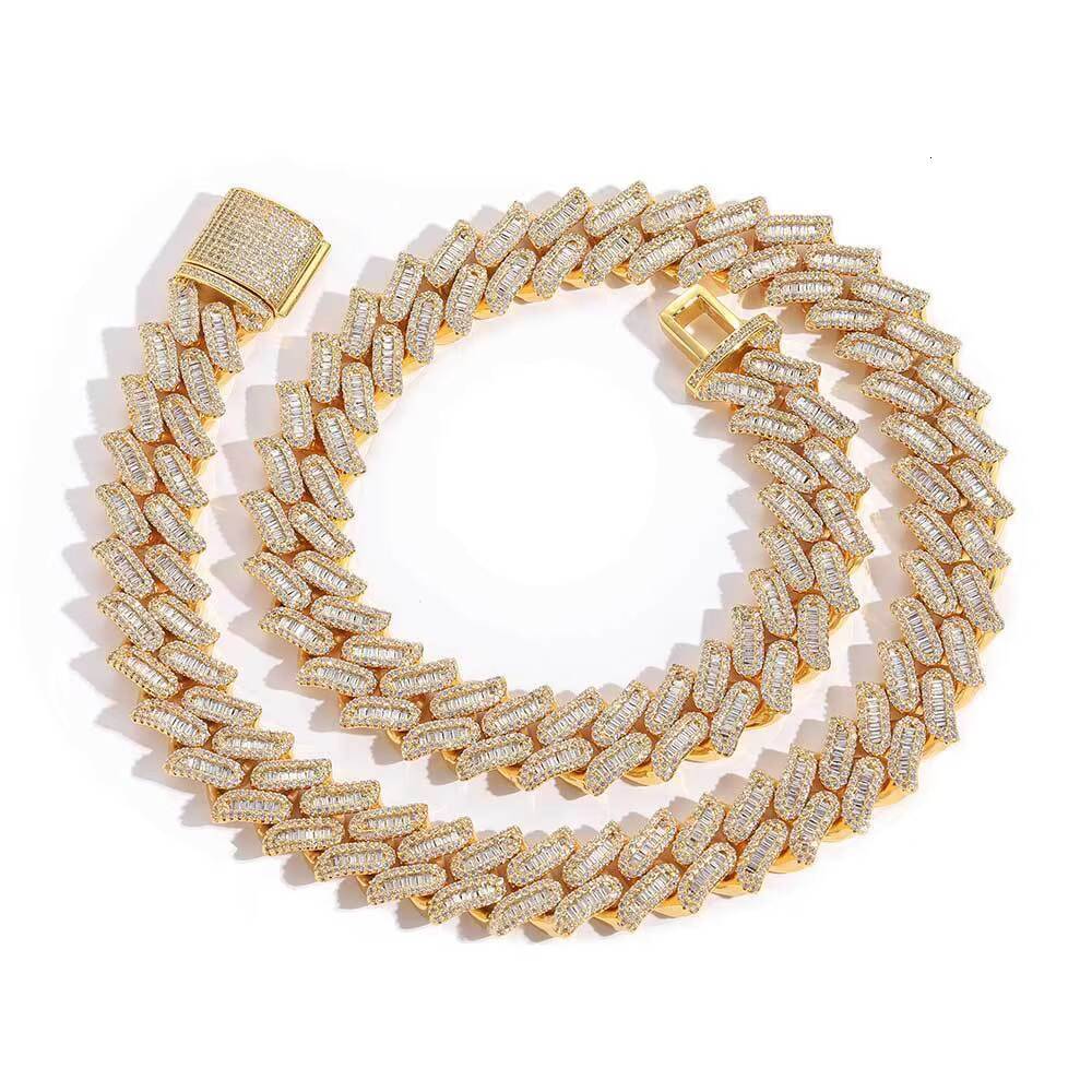 Hip Hop New 15mm Mens Cuban Necklace Iced Out Fully CZ Diamond Baguette Thorns Cuban Chain