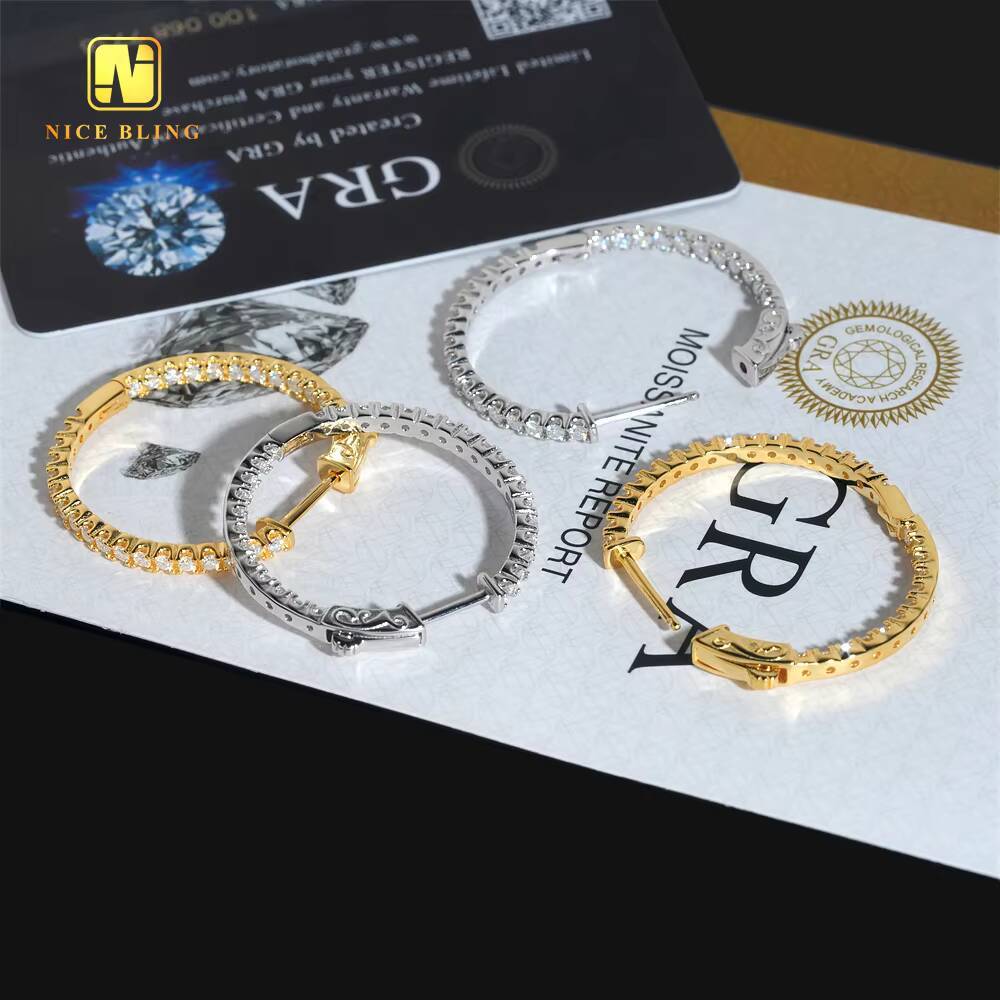 Factory Price Big Hoop Iced Out Moissanite Earrings 925 Sterling Silver Moissanite Diamond Hoop Earrings Women