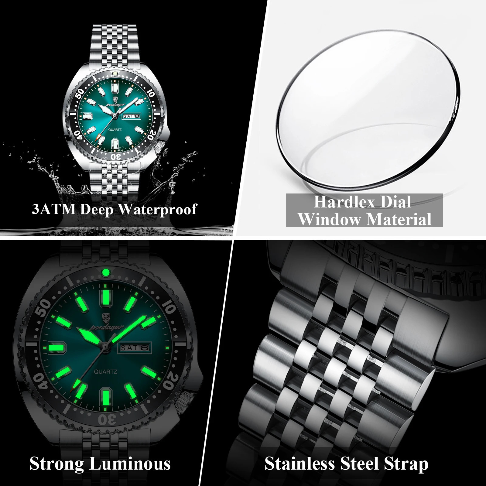 POEDAGAR Business Men Watch Date Week Waterproof Luminous Man Wristwatch Sports Stainless Steel Mens Quartz Watches Male 250912