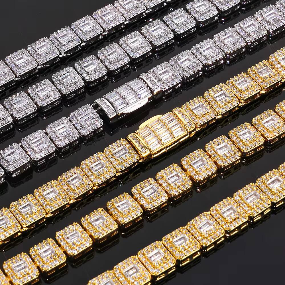 Eskeem Womens Iced Out Tennis Chain Necklace Mixed Baguette Round Cut Cubic Zirconia Stones Hip Hop Fine Jewelry