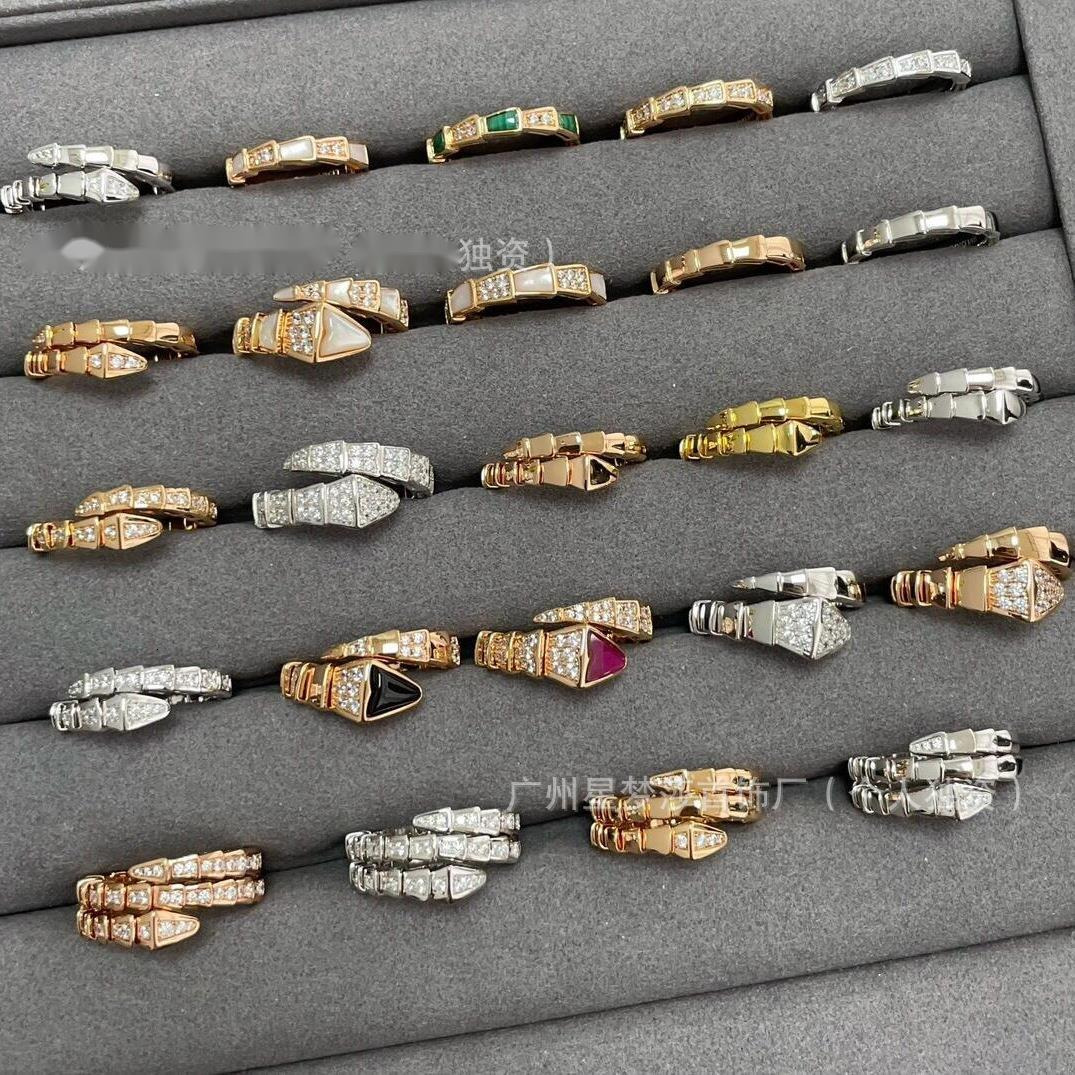 Luxury Jewelry Designer Bulgariism Ring For Woman Engagement CNC Precision Full Diamond Snake Bone Wide And Narrow Spring Ring Snake Shape Couple Open Ring