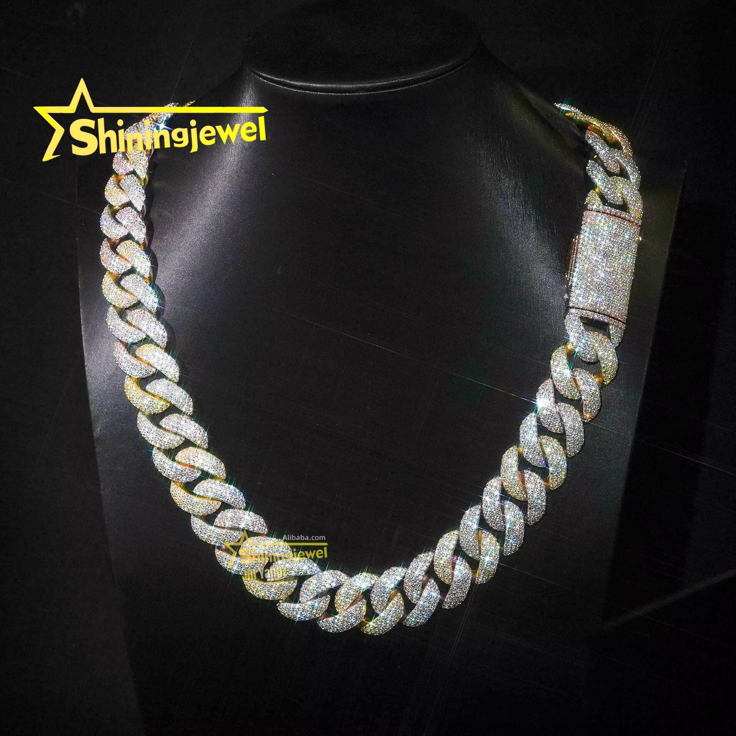 Rainbow Plated 20mm Cuban Links 3 Tone Plated Top Quality Chunky Heavy Rapper Jewelry Iced Out Moissanite Diamond Cuban Chain