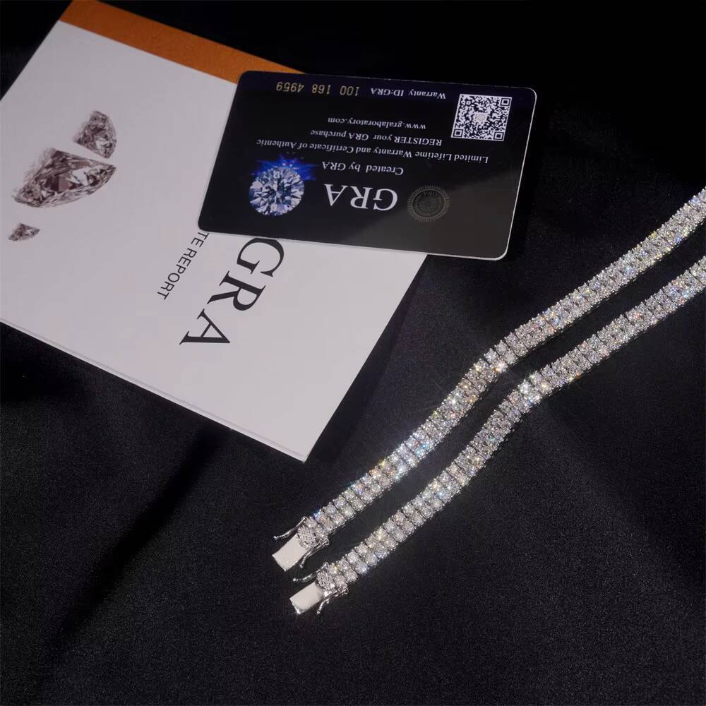 Hot Sale 925 Silver Tennis Chain Bracelet High Jewelry with Two Row Moissanite Diamond Tester Verified