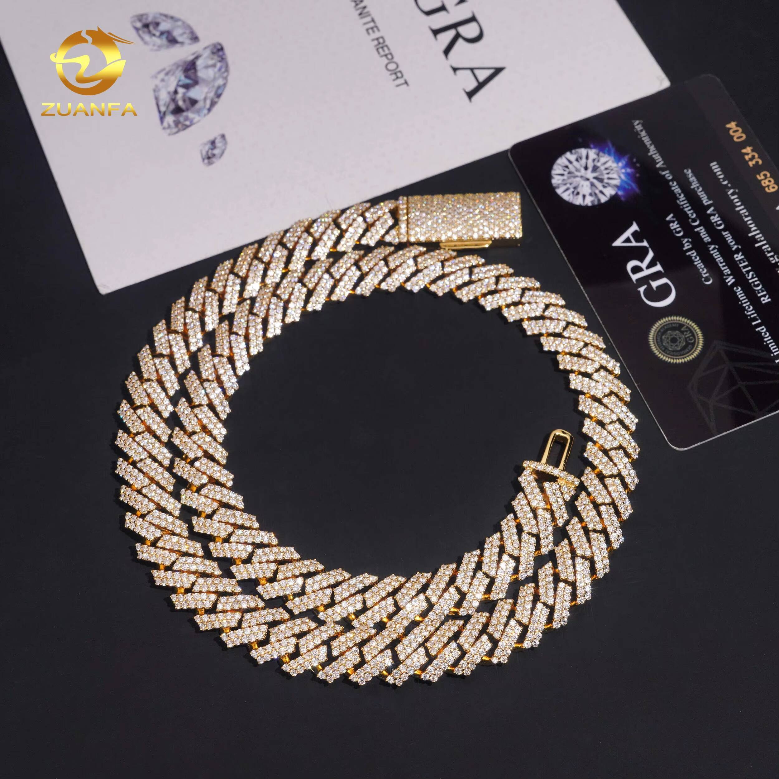 12mm Gold Plated Bracelet Moissanite Hip Hop Jewelry Necklace 925 Silver VVS Moissanite Iced Out Diamond Cuban Link Chain