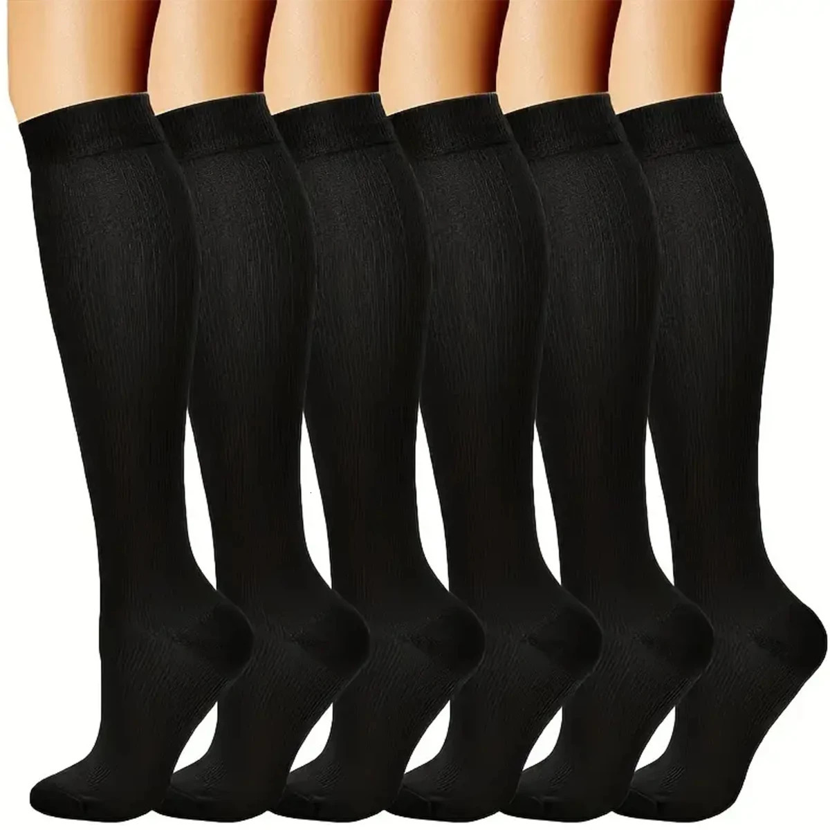 6 Pairs Solid Color Compression Socks Nurse Compression Socks Black Skin Color 250901