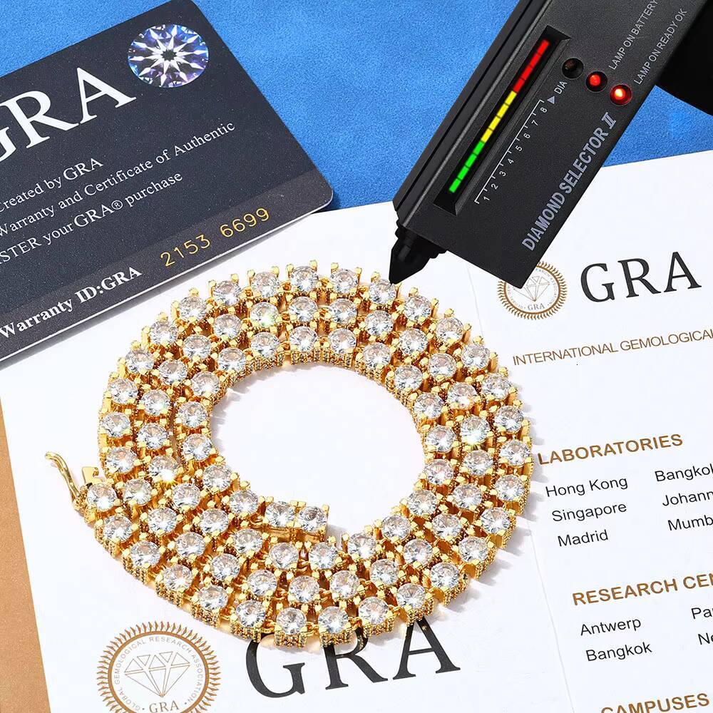 Eskeem Luxury Jewelry S925 Sterling Silver Moissanite 6mm Tennis Chain Necklace Bracelet Shining Brilliant Diamond Pass Test