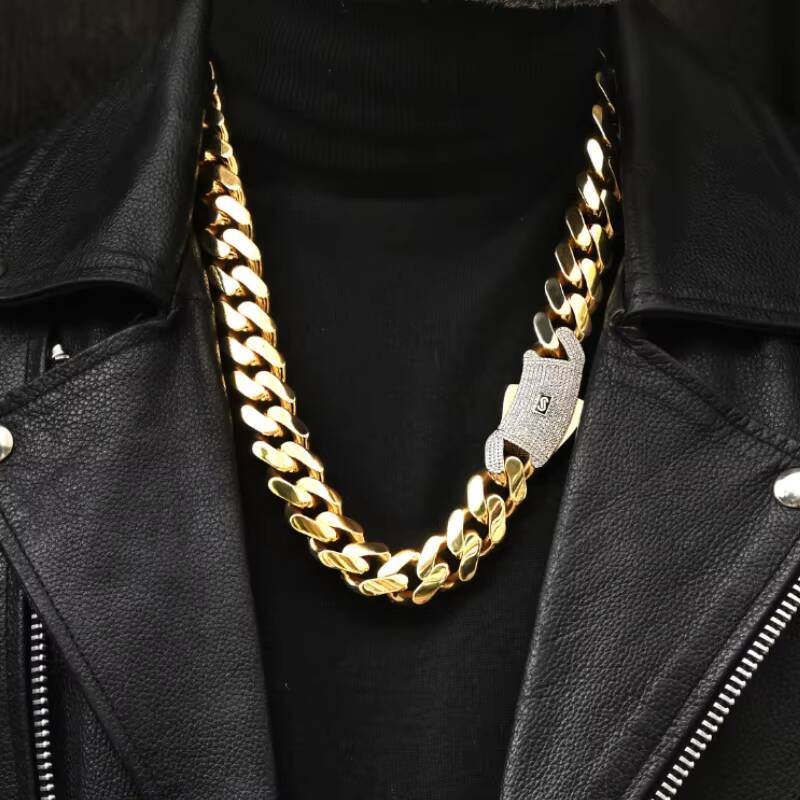 Hip Hop Jewelry Wholesale 14K 18K Gold Plated Monaco Chain Classic Pav Lock Choker Heavy Miami Cuban Link Chain Mens Necklace