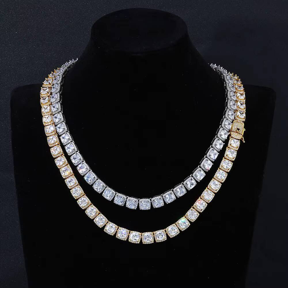 Wholesale 10mm Iced Out CZ Diamond Necklace Men Punk Style Chunky Zircon Cluster Tennis Chain Necklace Hip Hop Jewelry