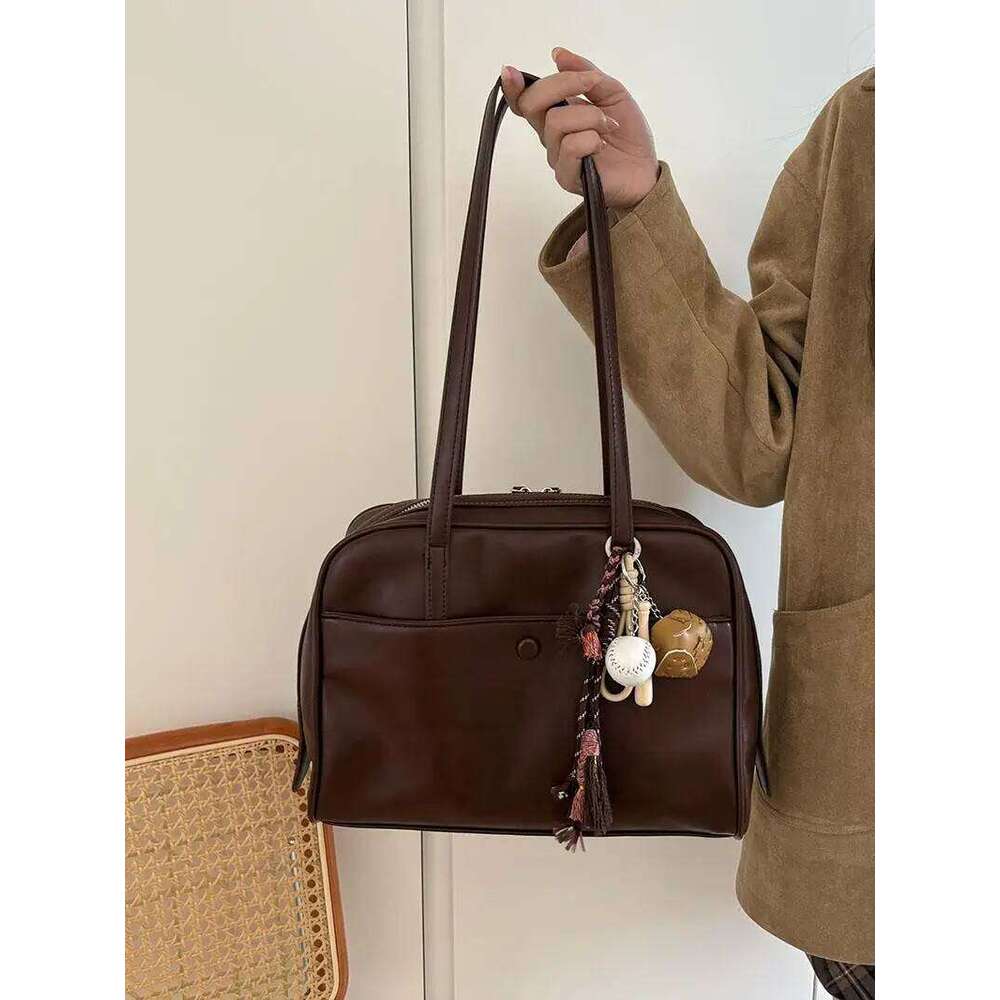 Korean Sle Retro Tote Women's Oulder Bag Commuter Handbag Large Capaci Casual Faion PU Leather Zipper Closure