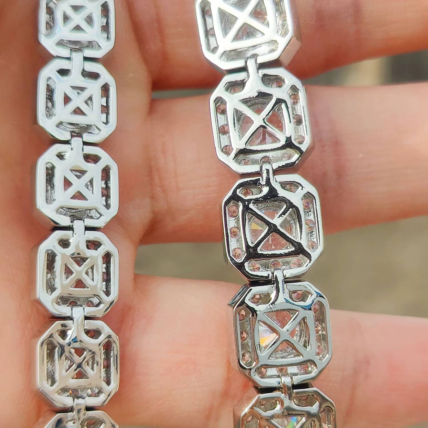 Eskeen Unisex Hip Hop Style Tennis Chain Necklace Iced Out VVS Moissanite 925 Silver Gold Plated Fine Jewelry