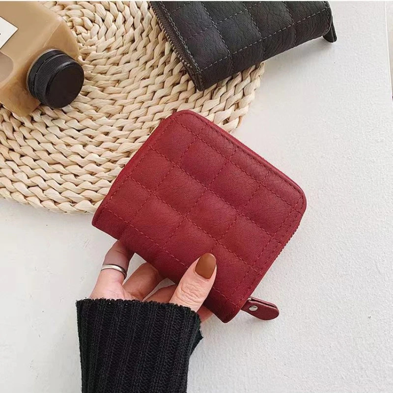 Women Fashion Zipper Wallet with Coin Purse PU Leather Plaid Purses Ladies Cute Mini Korean Version Small Card Pack In250901 Y260206