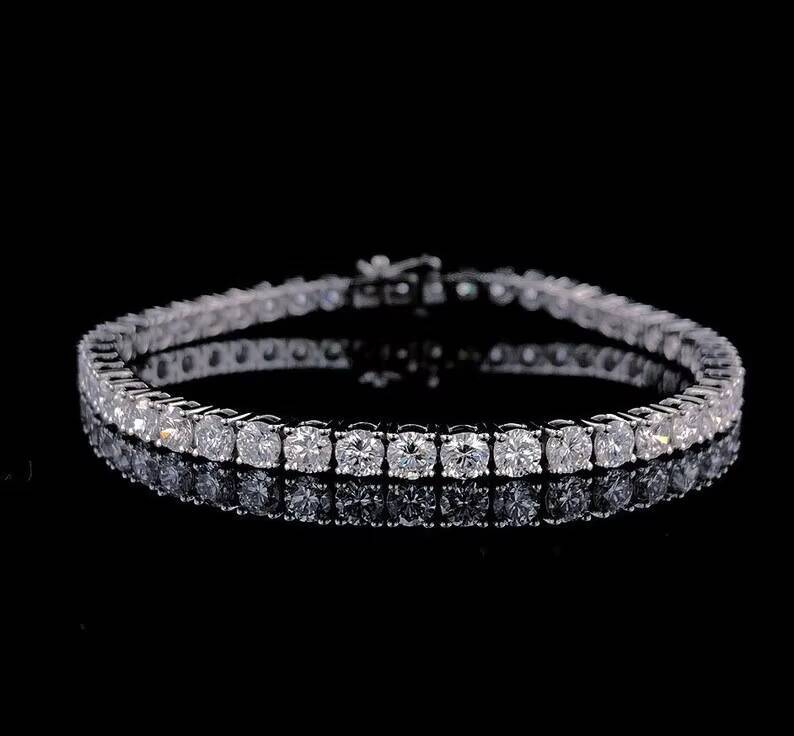 4 MM D E F Color Round Cut Lab Grown Diamonds Tennis Bracelets VS Clarity Beautiful Sterling Silver Bracelets Wedding Gift Her