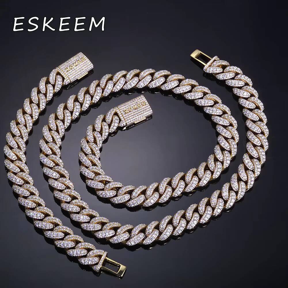 Hip Hop Jewelry 15mm Three Row Diamond Cuban Link Chain Personalized Custom 925 Silver Moissanite Cuban Necklace for Women