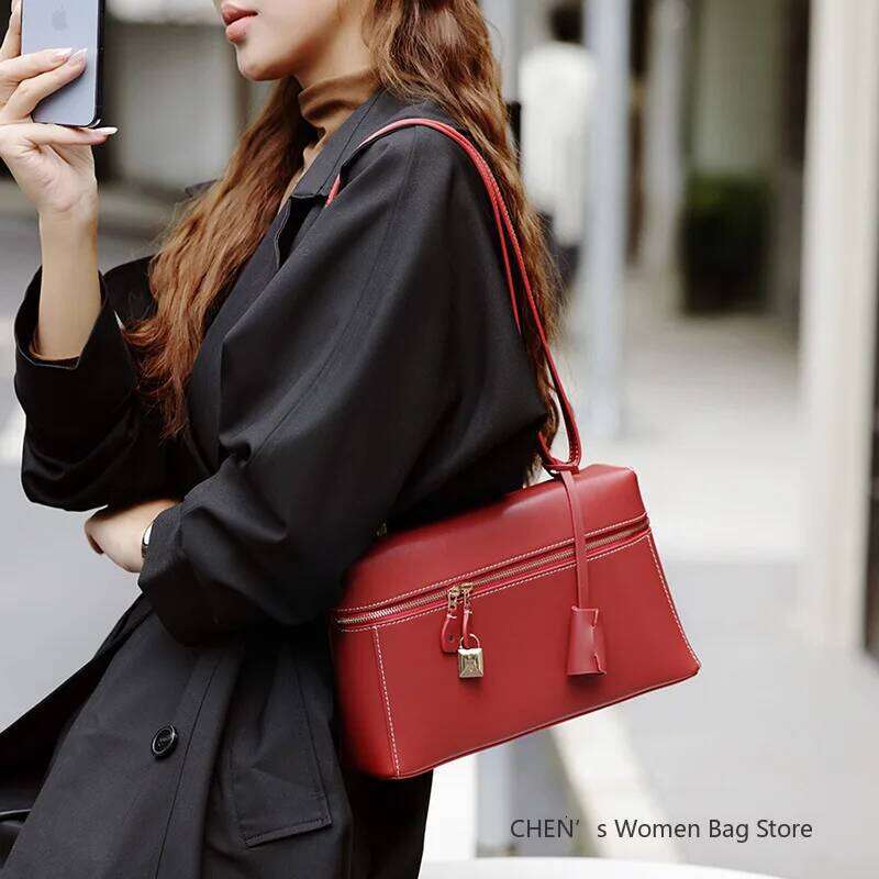 2025 New Genuine Women's Handbag Palm Pattern Cow Leather Lunch Box Bag Gigi Same Style Single Shoulder Slant Cross Body