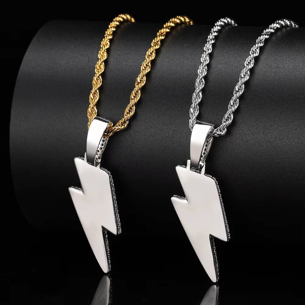 Wholesale Hip Hop Hipster Jewelry Gold Plated Micro Pave AAA CZ Lightning Pendant Necklace