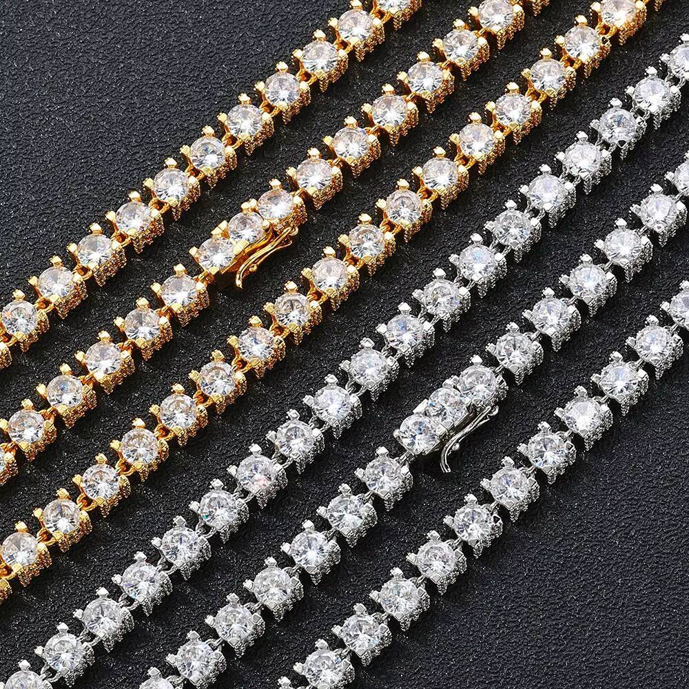 Eskeem Luxury Jewelry S925 Sterling Silver Moissanite 6mm Tennis Chain Necklace Bracelet Shining Brilliant Diamond Pass Test