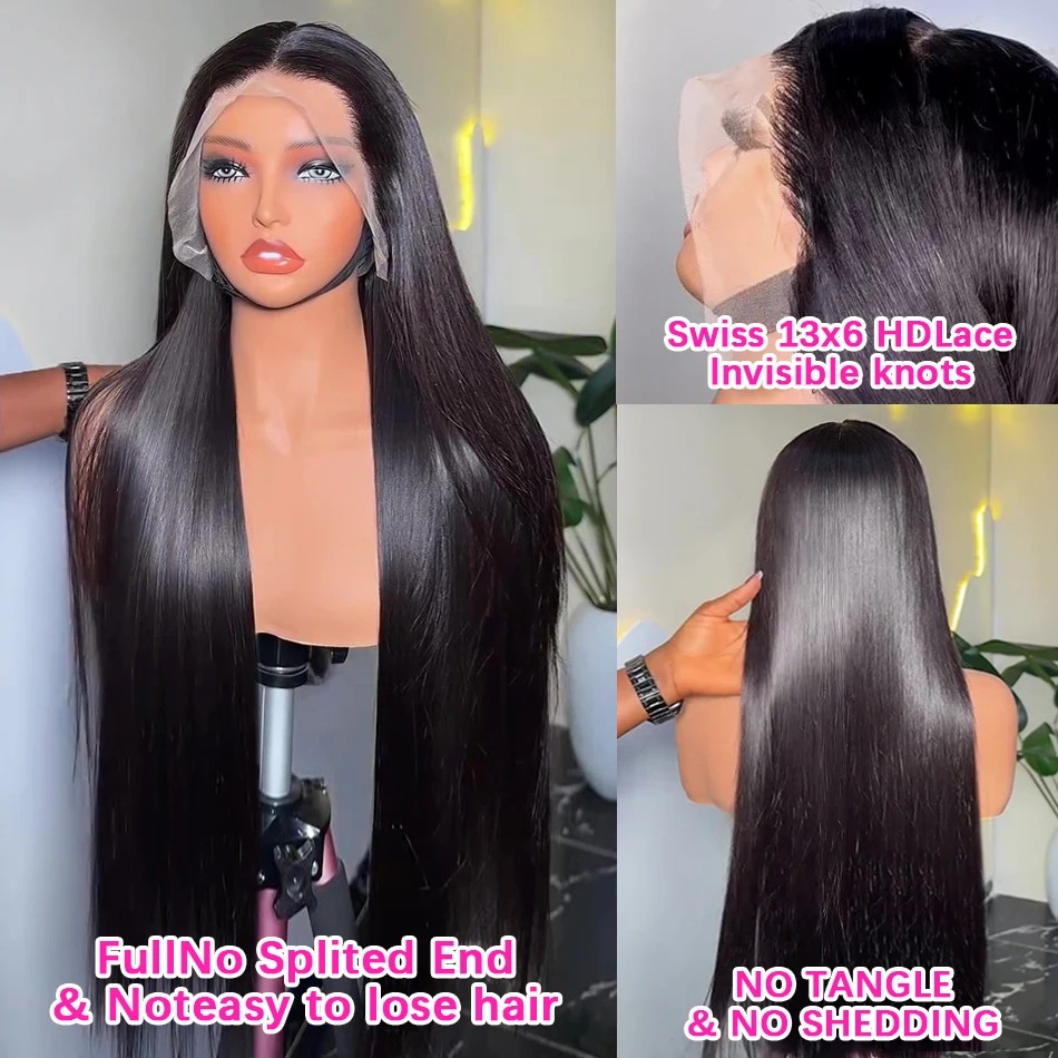 30 40 Inch Ready To Wear 13x4 13x6 Straight HD Lace Frontal Wigs High Density 360 Front Human Hair Gluelesss Closure Black Wig Pre Plucked For Women 2
